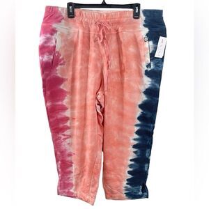 NWT Lane Bryant Livi Sweatpants Cropped Capris Pink Blue Tie Dye Plus Size 30/32